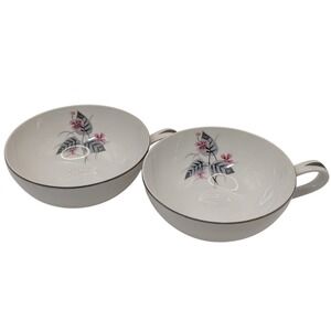 Vintage Narumi Teacups Lyric  Pink Gray Flower Bone China Mid Century Set of Two